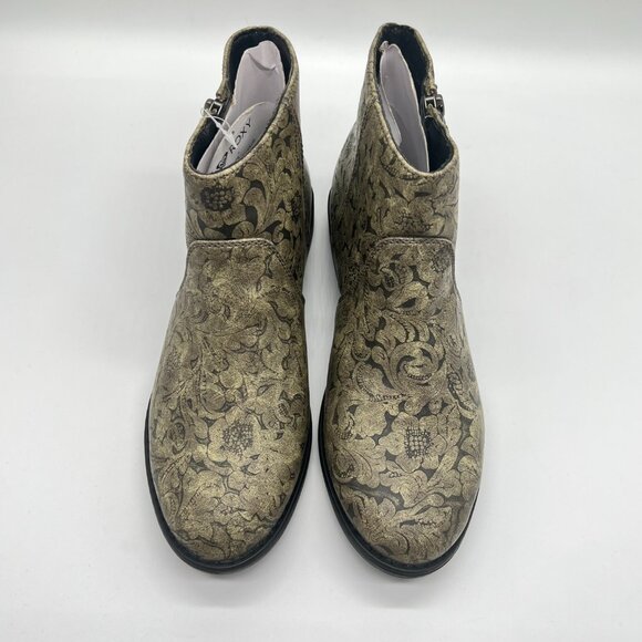 Roxy Womens Size 7 Black And Tan Floral Faux Vegan Leather Ankle‎ Boots Shoes - Picture 3 of 15